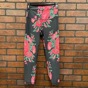 Albion fit pink floral- Antigua extra Small crop leggings xs Gray Compression
